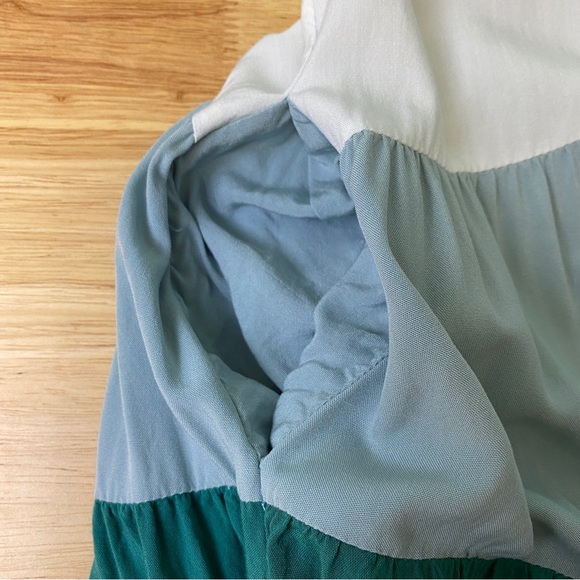 ST FROCK White Green Colourblock Pintuck Rayon Maxi Dress w Pockets Size 12-14 - Picture 8 of 11